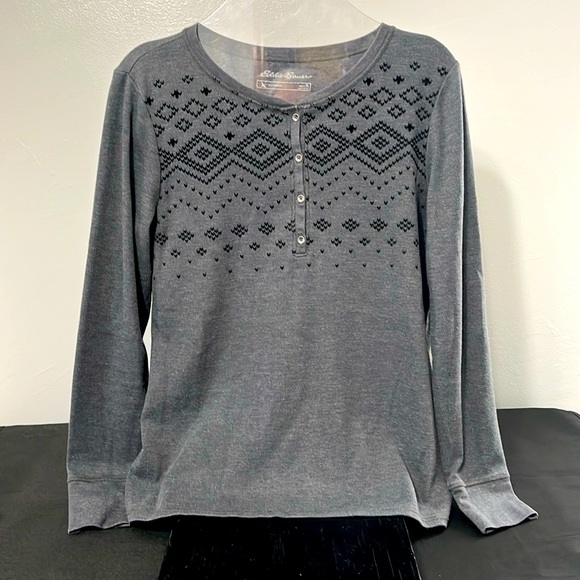 Eddie Bauer Outdoor top Ladies XL Gray and Black long sleeve sweater - Picture 1 of 13